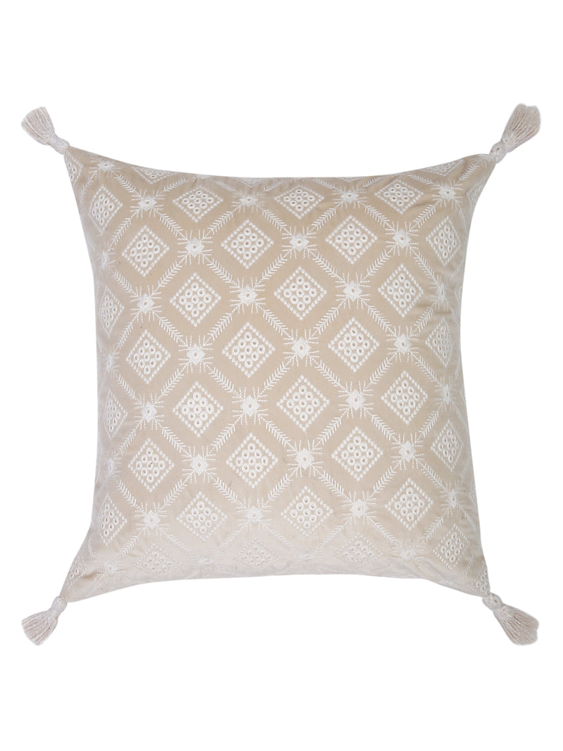 Ivory Color Embroidered Cushion Cover Set of 2 (18x18 Inch)