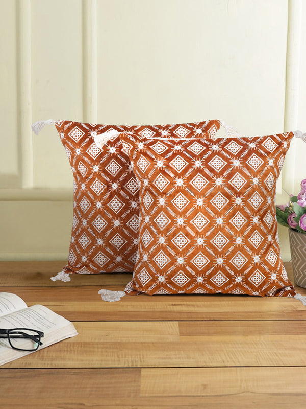 Rust Color Embroidered Cushion Cover Set of 2 (18x18 Inch)