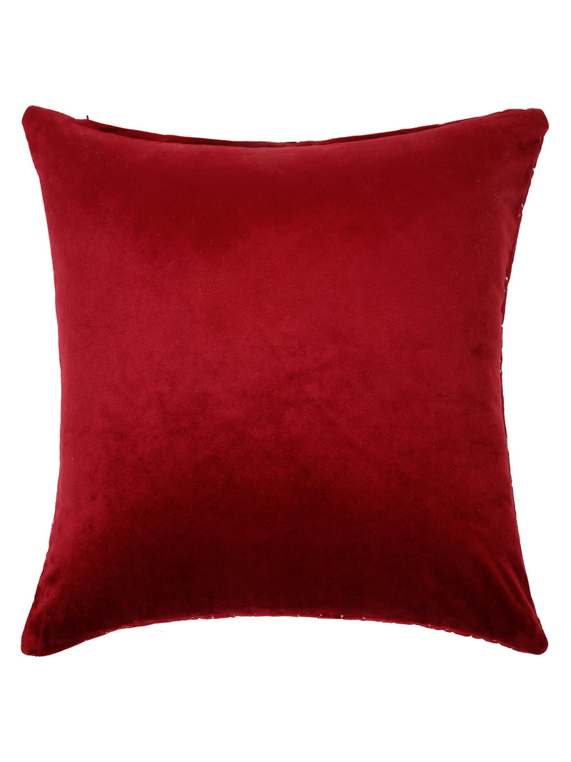 Velvet Maroon Color Set of 2 Quilted Cushion Cover (18x18 Inch)