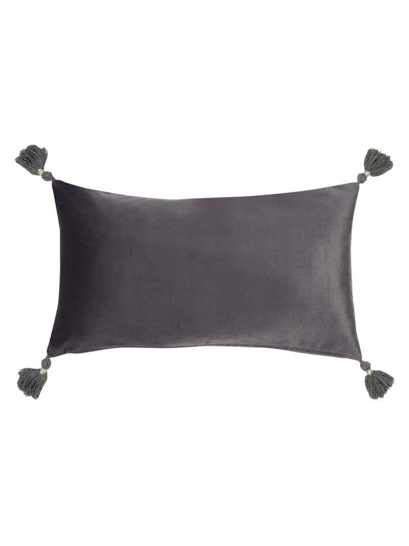 Grey Color Embroidered Cushion Cover Set of 2 (12x28 Inch)