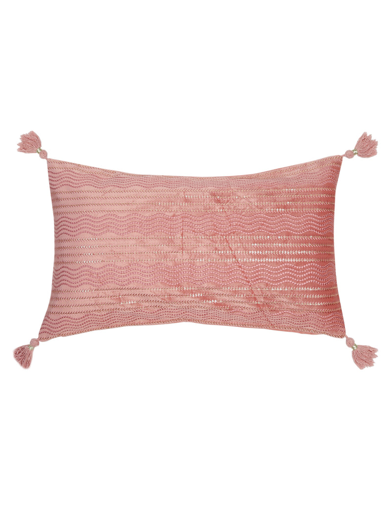 Pink Color Embroidered Cushion Cover Set of 2 (12x28 Inch)