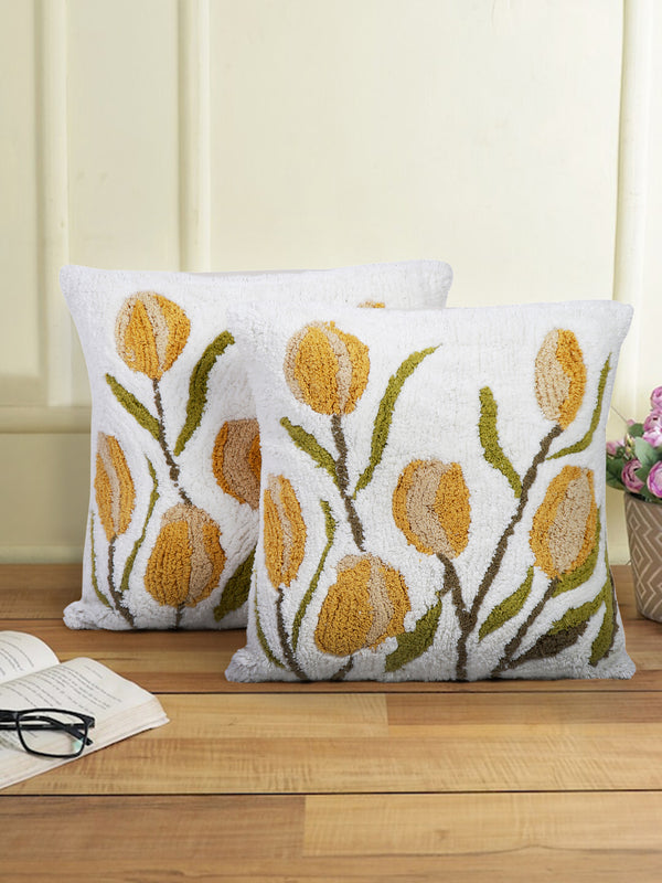 100% Cotton Tufted Multi Color Cushion Cover Set of 2 (18x18 Inch)