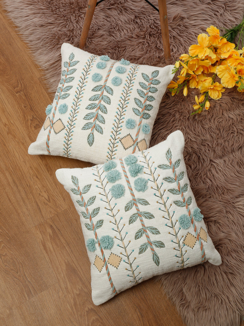 Eyda Embroidered Cotton Cushion Covers Set of 2-18x18 inch
