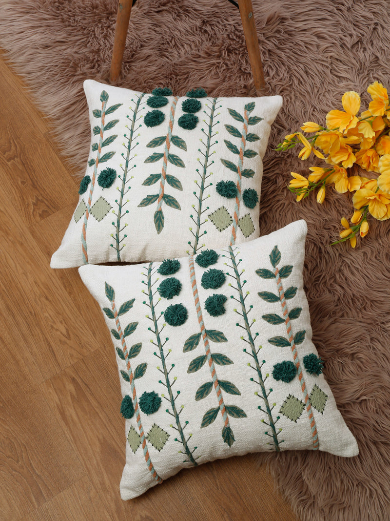 Eyda Embroidered Cotton Cushion Covers Set of 2-18x18 inch