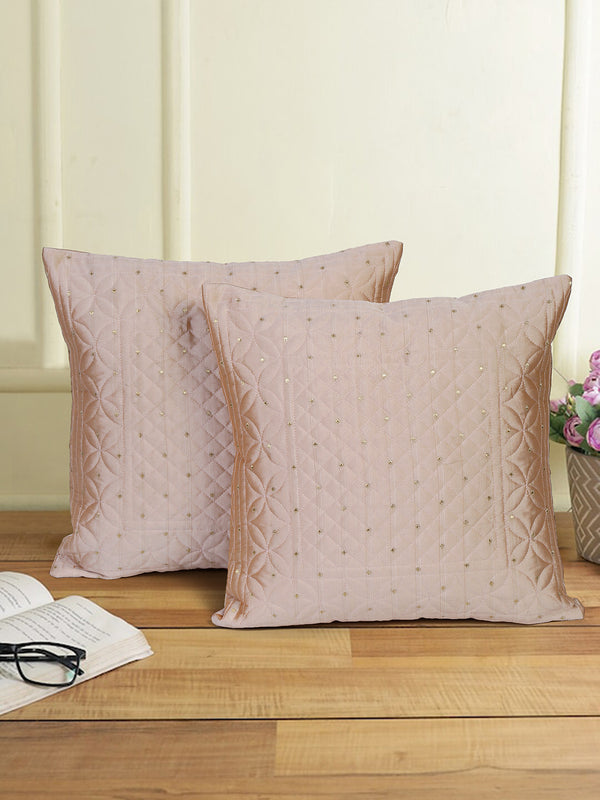 Eyda Peach Color Quilted Cushion Covers Set of 2 - 16x16 inch