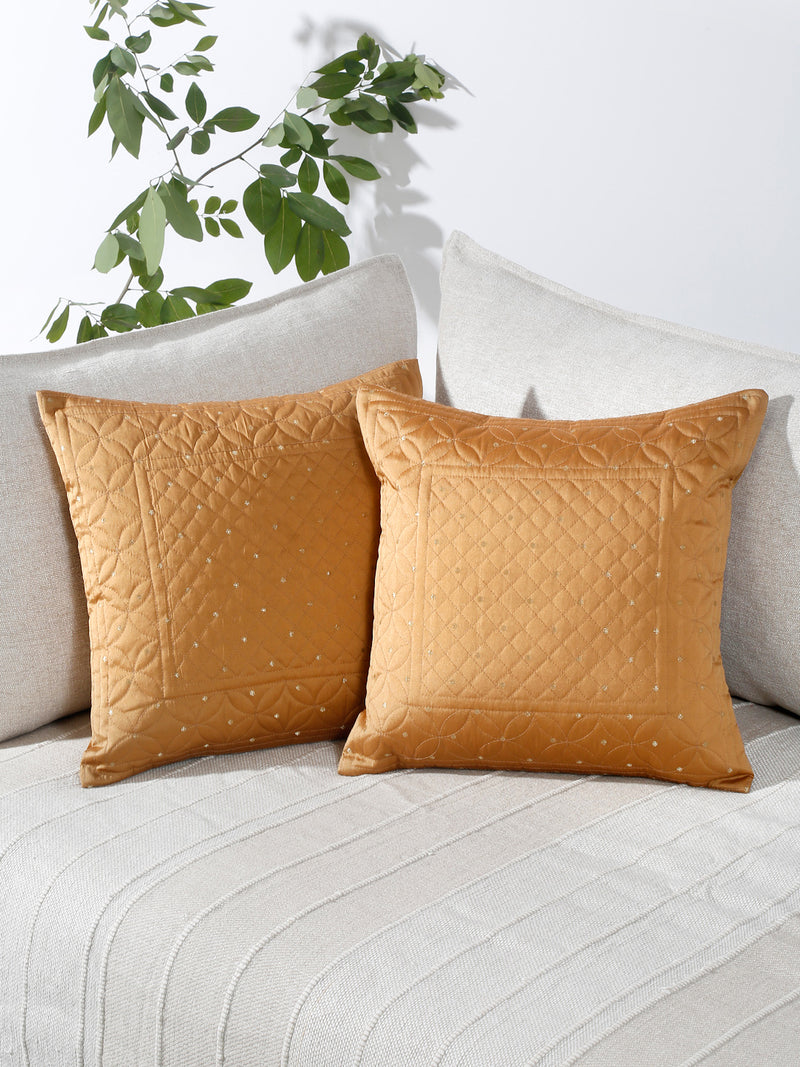 Eyda Mustard Color Quilted Cushion Covers Set of 2 - 16x16 inch