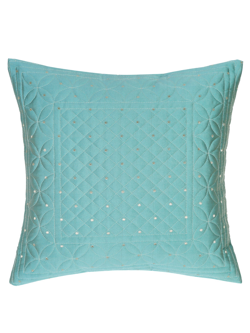 Eyda Turquoise Color Quilted Cushion Covers Set of 2 - 16x16 inch