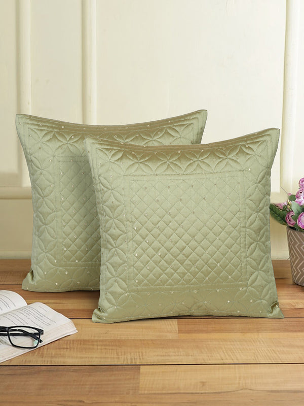 Eyda Green Color Quilted Cushion Covers Set of 2 - 16x16 inch