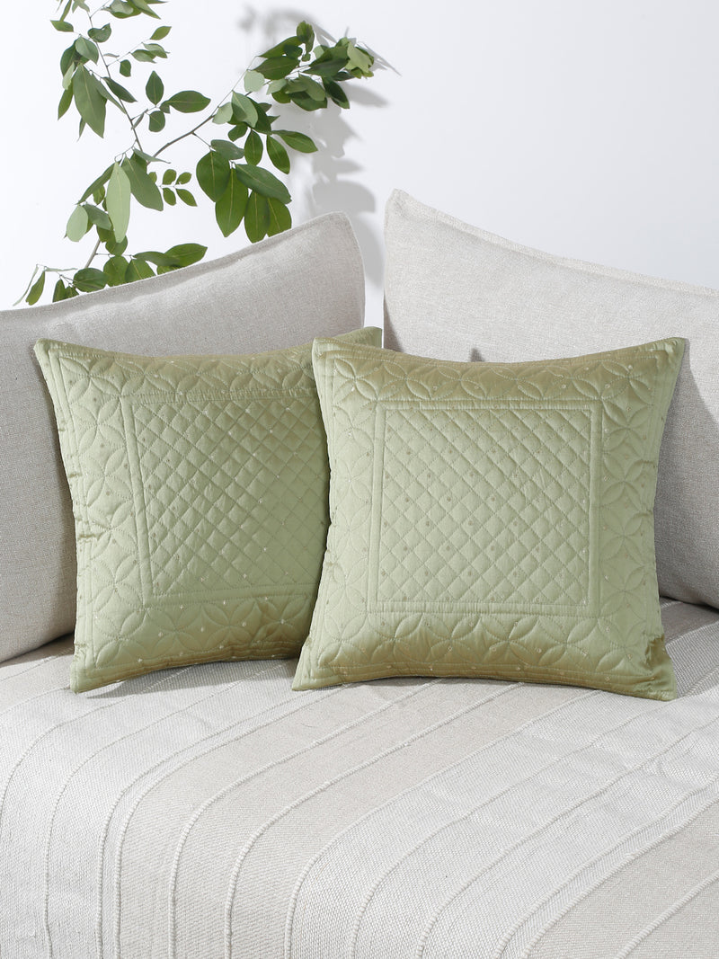 Eyda Green Color Quilted Cushion Covers Set of 2 - 16x16 inch