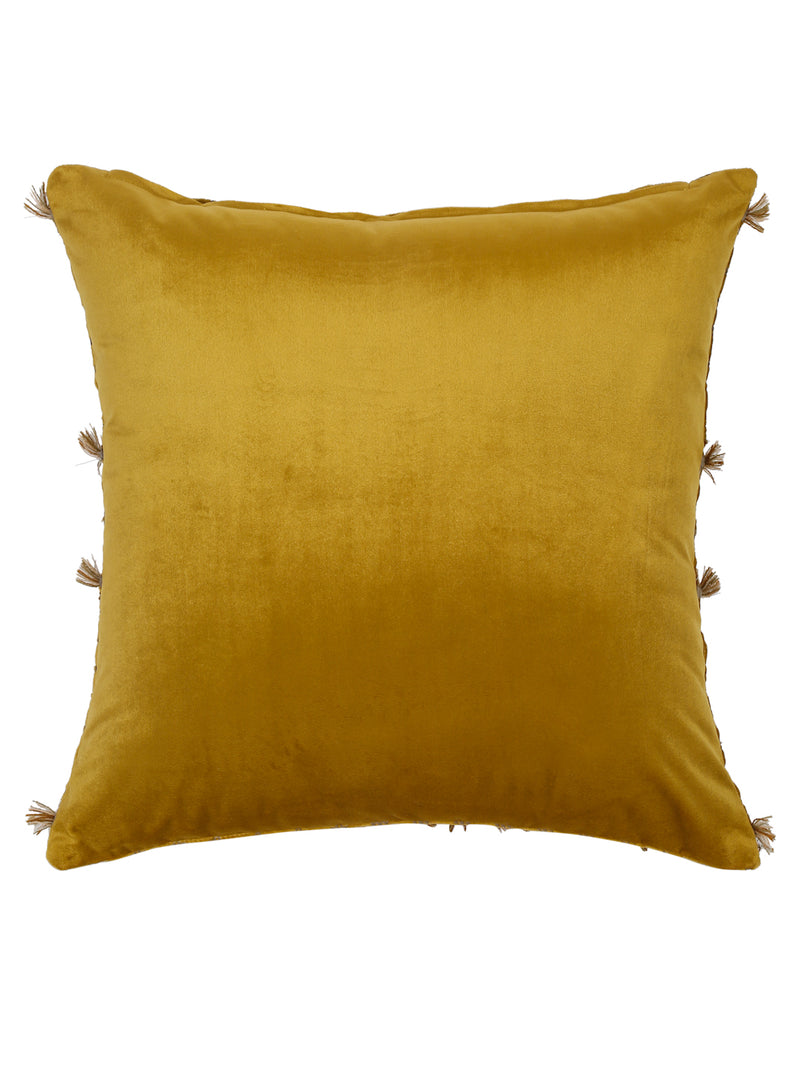 Eyda Yellow Color Embroidered Velvet Cushion Covers Set of 2 - 18x18 inch