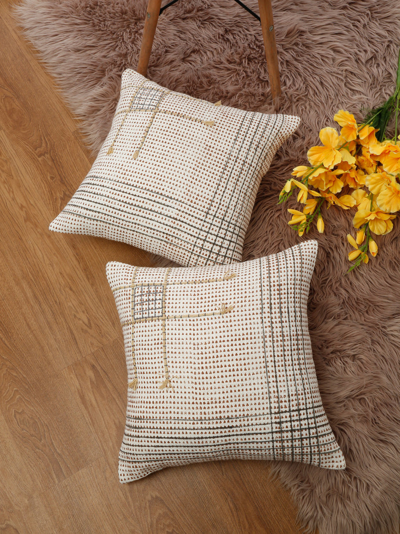 Eyda Hand Block Printed Cotton Sofa Cushion Covers Set of 2 18x18 inch