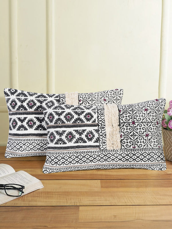 Eyda Hand Block Printed Cotton Cushion Covers Set of 2 12x20 inch