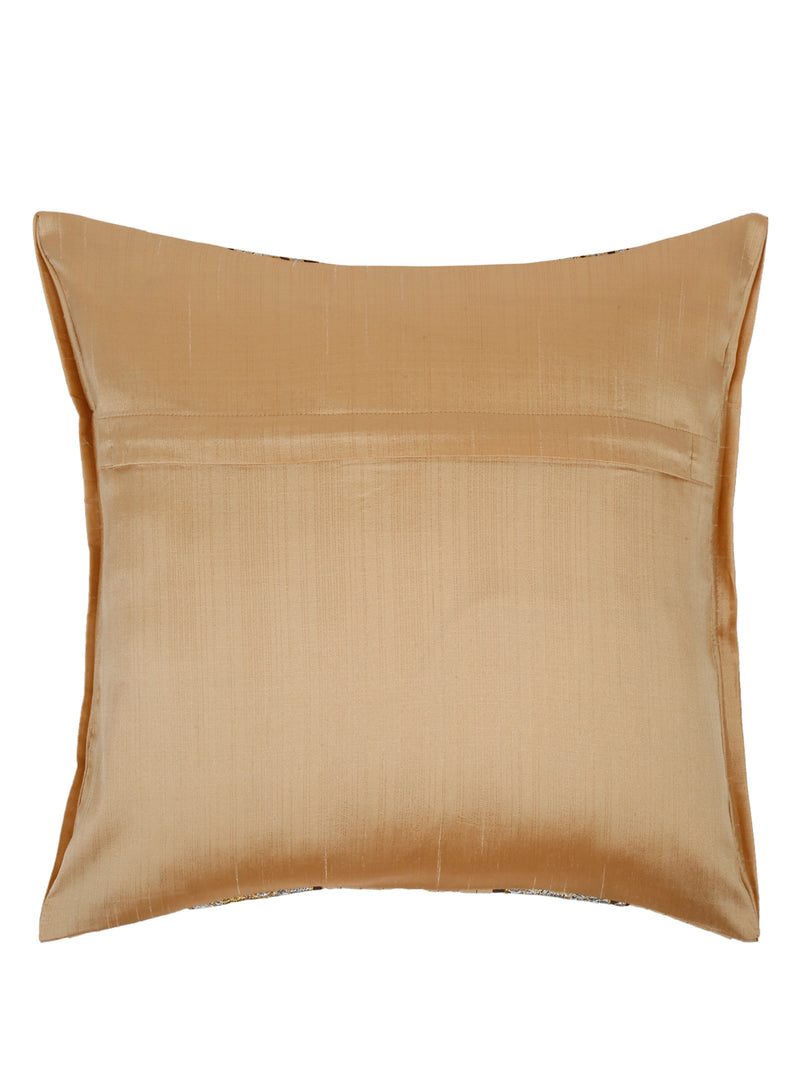 Eyda Beige and Brown Color Embroidered Cushion Cover Set of 2-16x16 inch