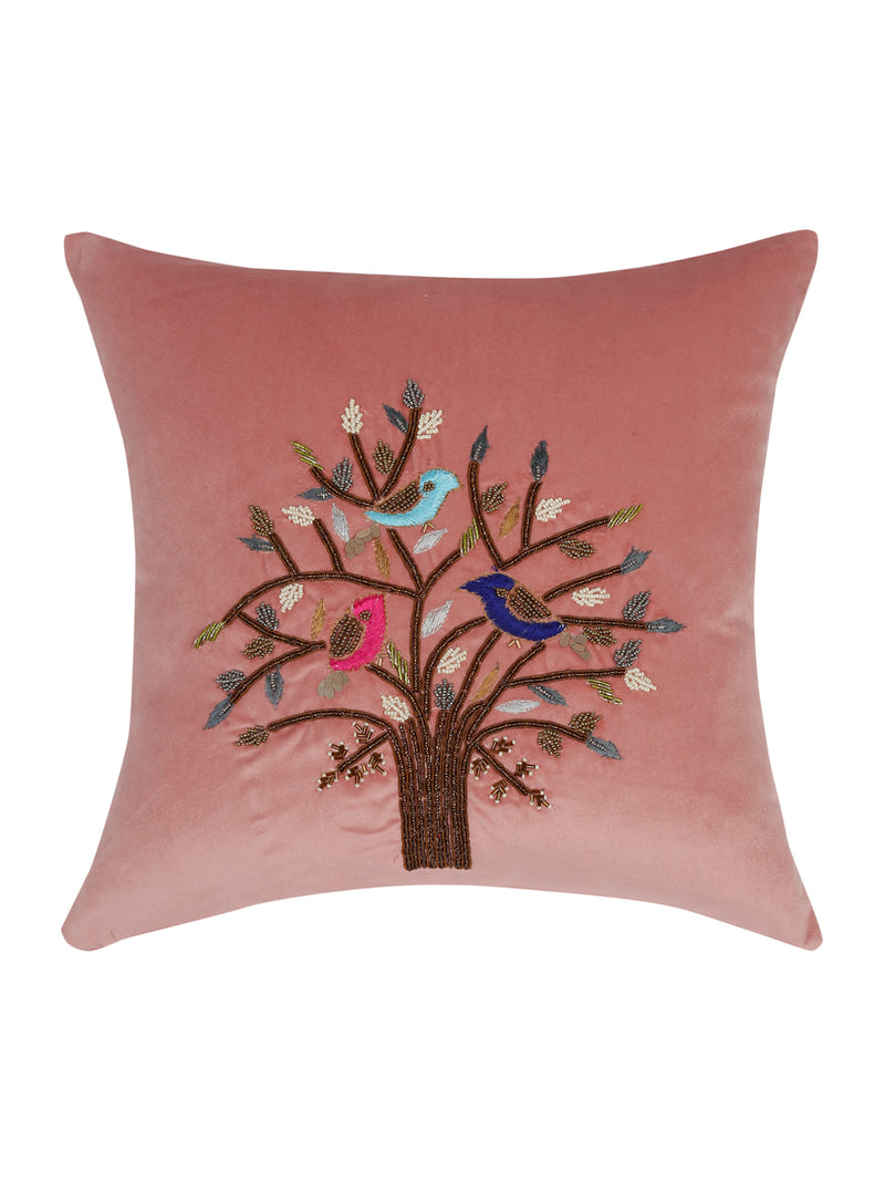 Eyda Pink Velvet Embroidered Cushion Cover Set of 2