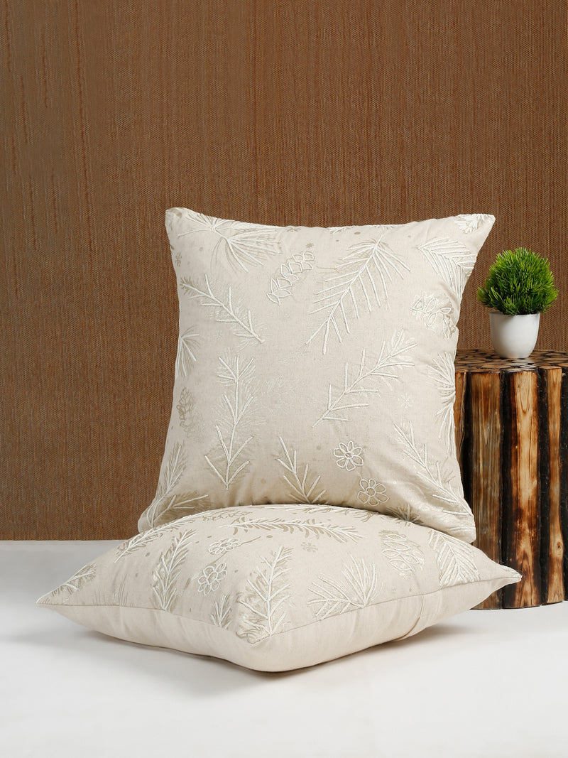 Eyda Gold Cotton Linen Embroidered Cushion Cover Set of 2