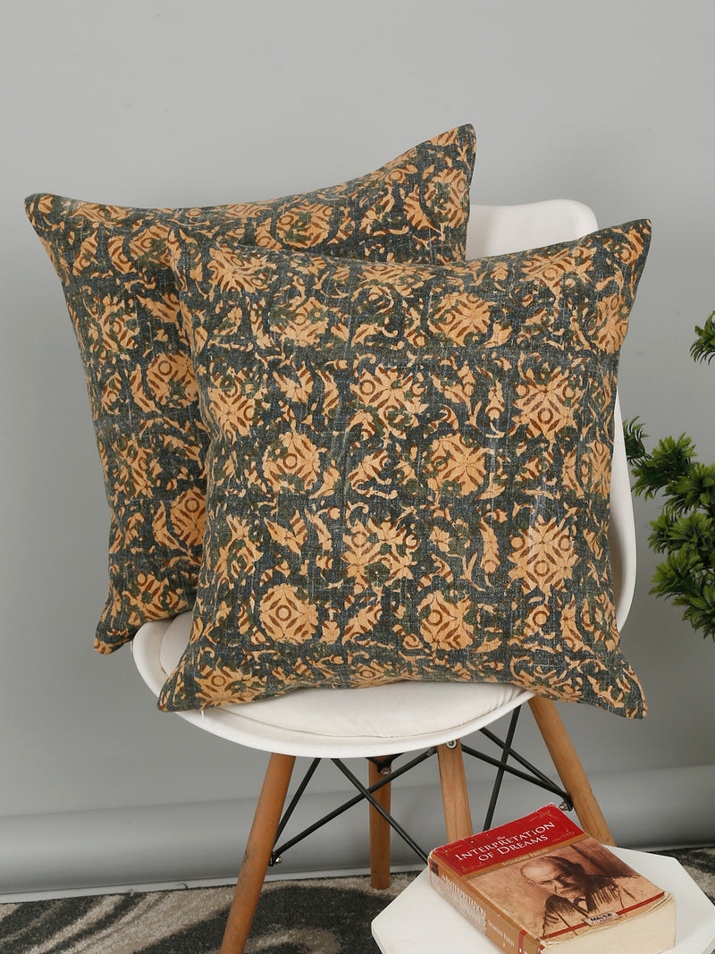 Eyda Green Cotton Floral Print Cushion Cover Set of 2