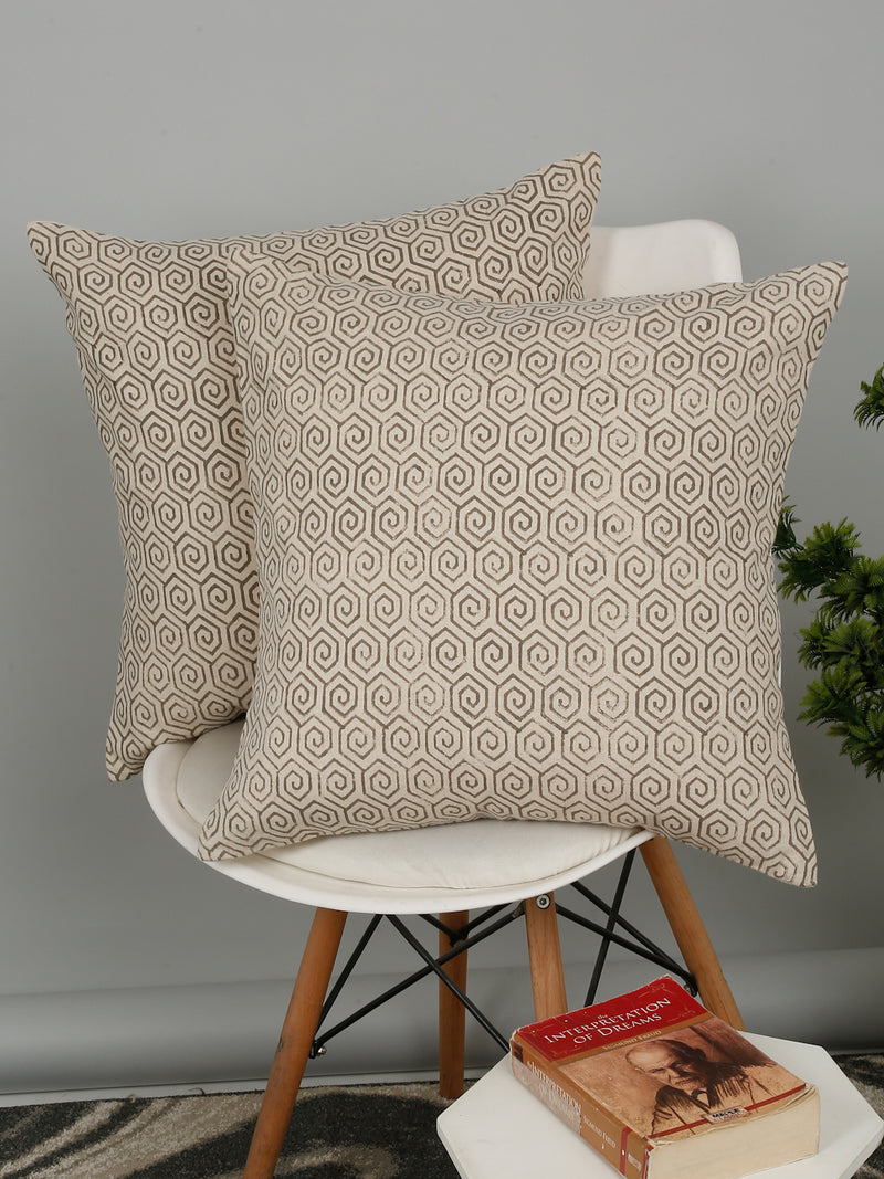 Eyda Gray Cotton Hand Block Cushion Cover Set of 2