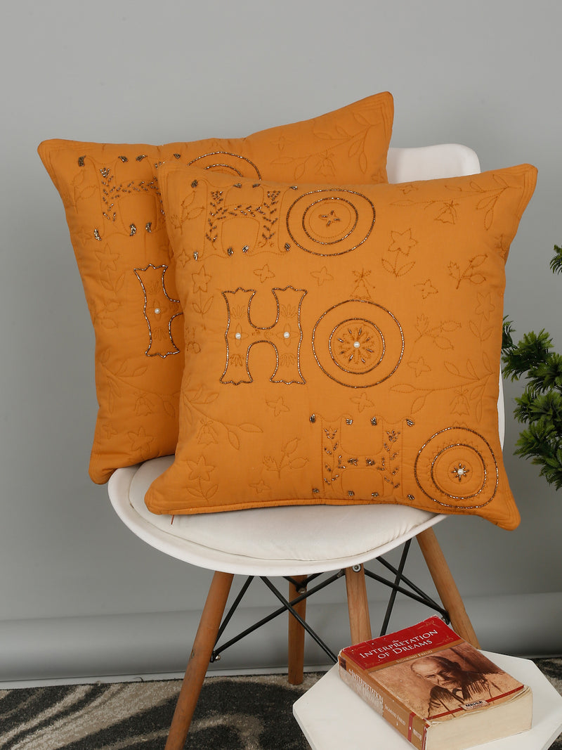 Eyda Orange Cotton Quilted Cushion Cover Set of 2