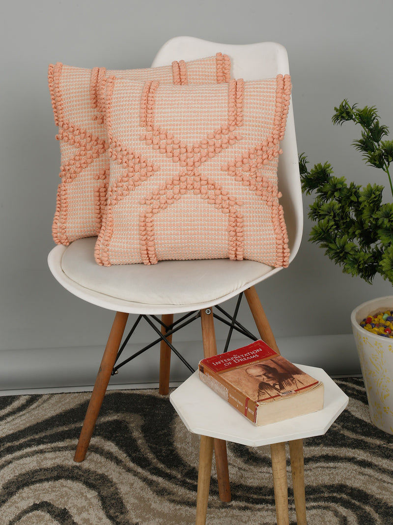 Eyda Peach Cotton Hand Woven Cushion Cover Set of 2