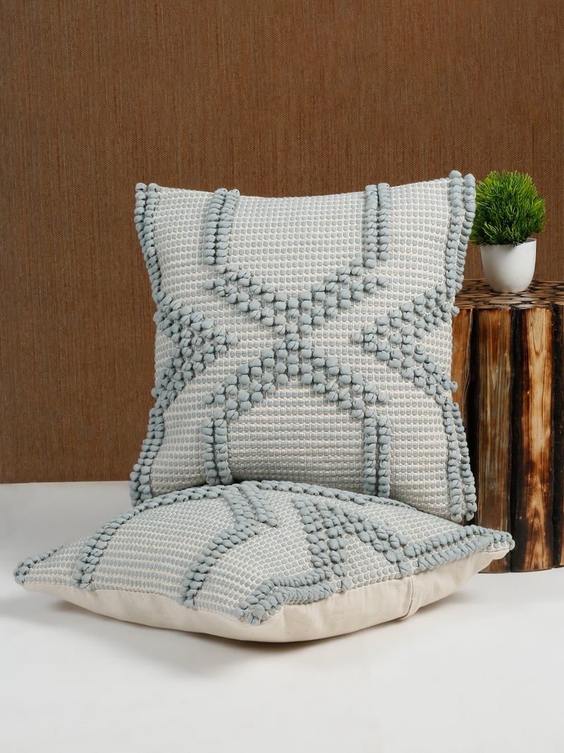 Eyda Aqua Blue Cotton Hand Woven Cushion Cover Set of 2