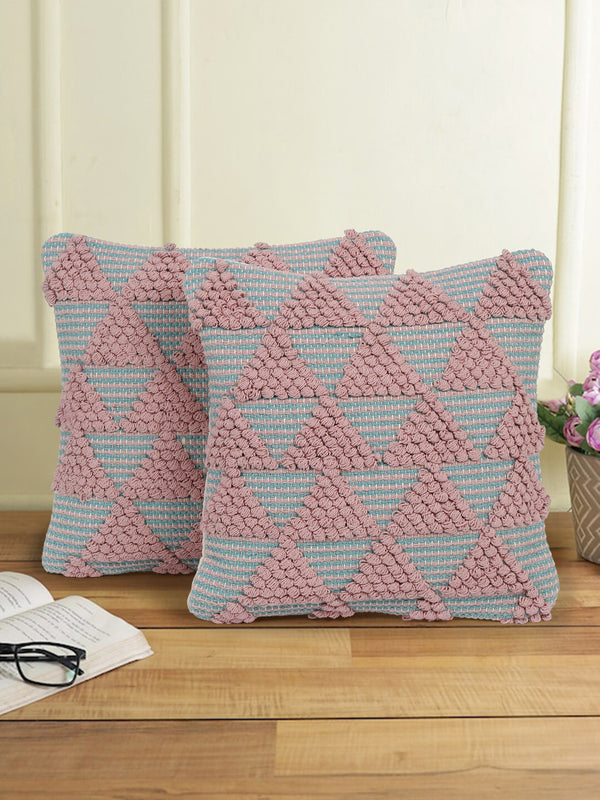 Eyda Aqua & Pink Cotton Hand Woven Cushion Cover Set of 2