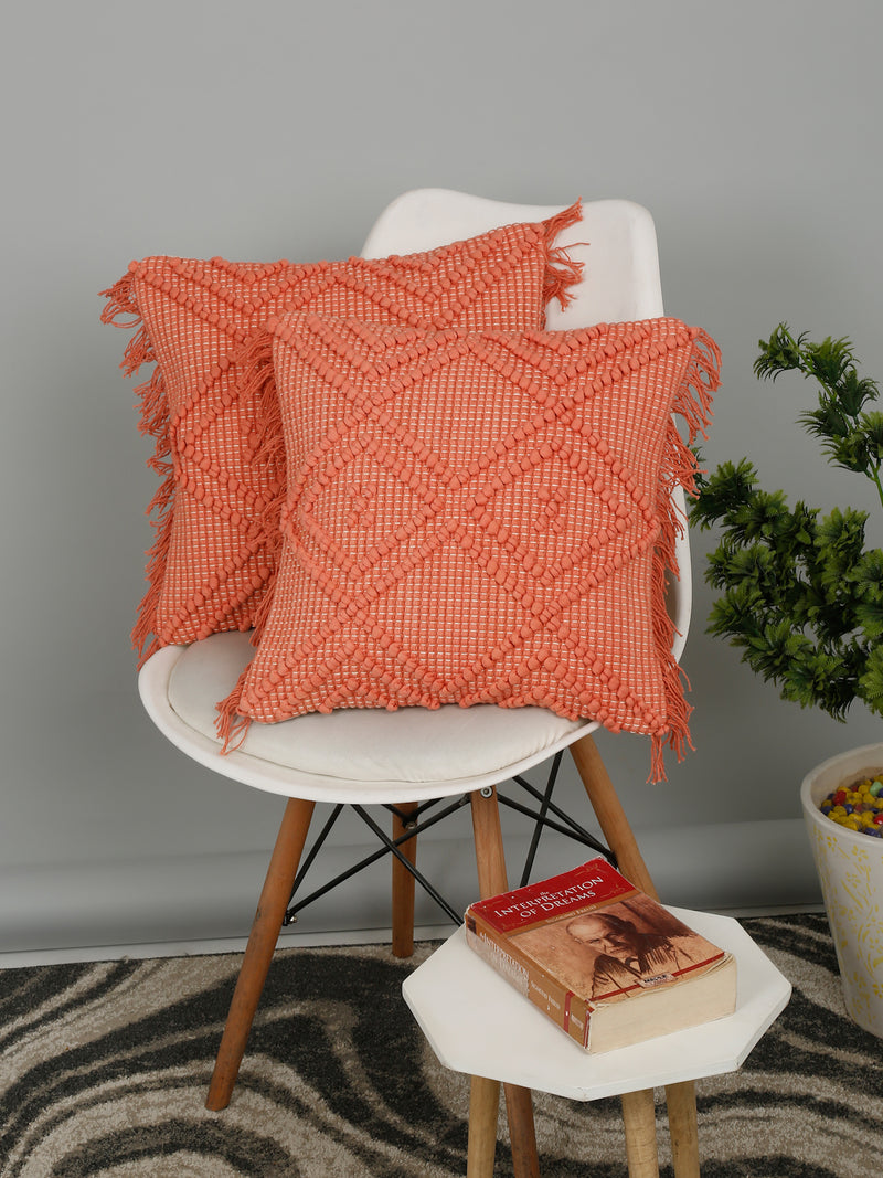 Eyda Peach Cotton Hand Woven Cushion Cover Set of 2