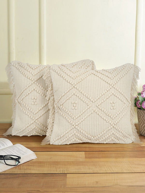Eyda Ivory Cotton Hand Woven Cushion Cover Set of 2