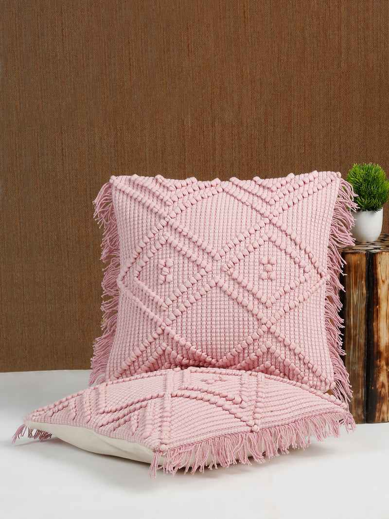 Eyda Mauve Cotton Hand Woven Cushion Cover Set of 2
