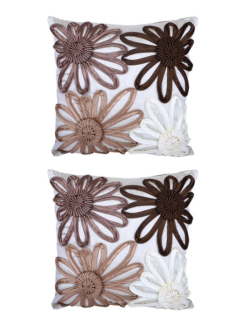 Eyda Satin Tape Ivory Color Designer Cushion Cover Set of 2-16x16 Inch