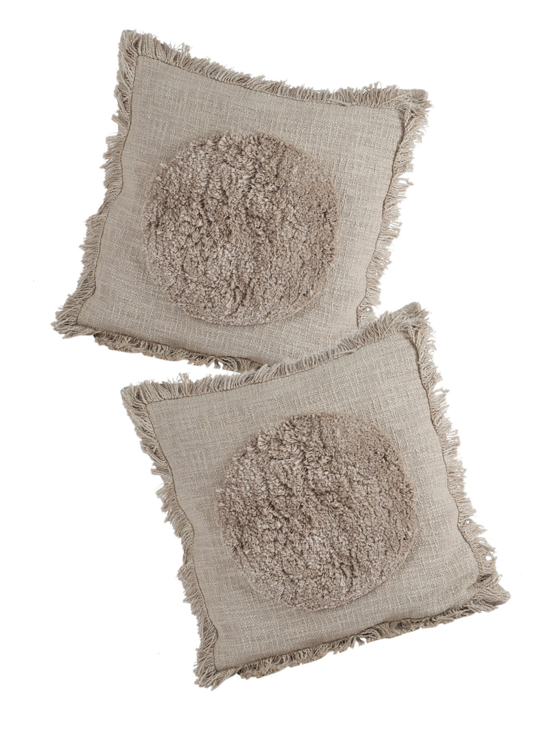 Eyda Premium Cotton Designer Light Brown Cushion Cover Set of 2-18x18 inch
