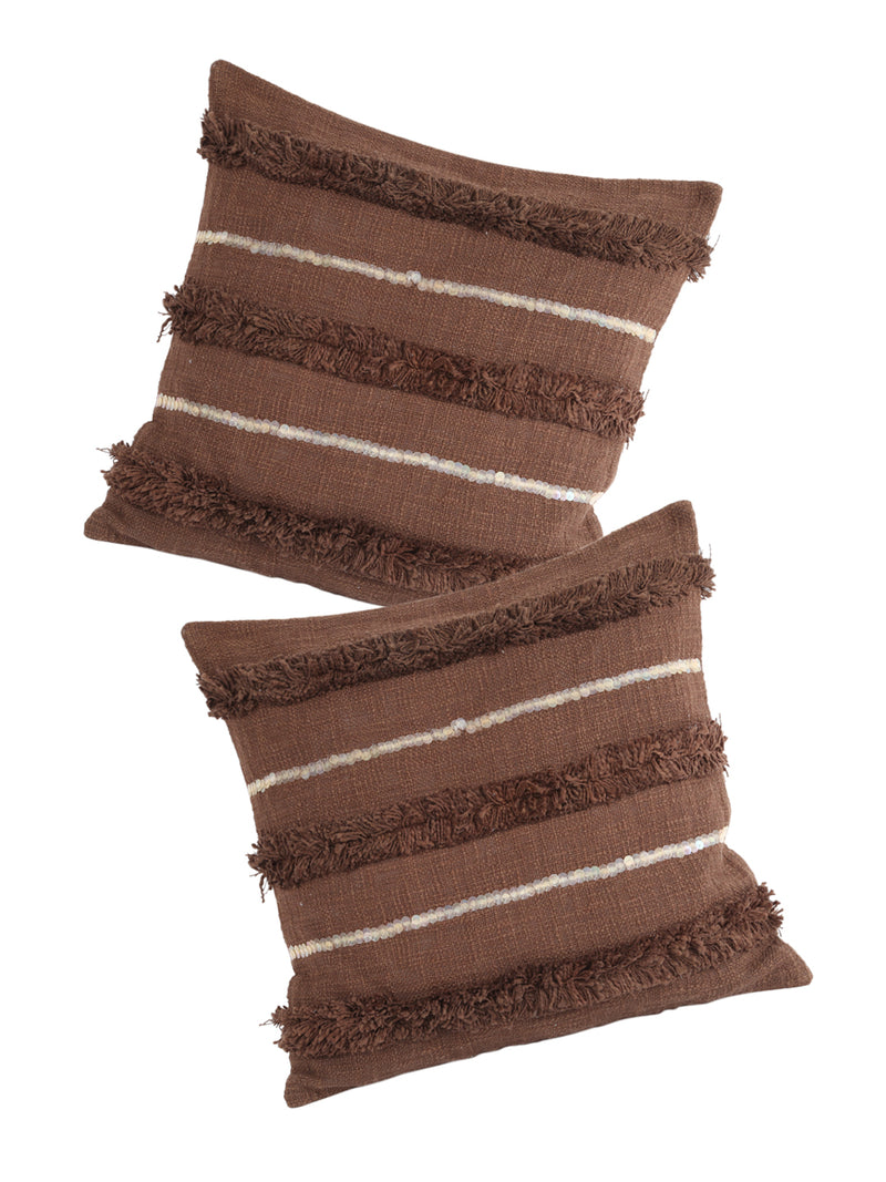 Eyda Premium Cotton Designer Choco Brown Cushion Cover Set of 2-18x18 Inch