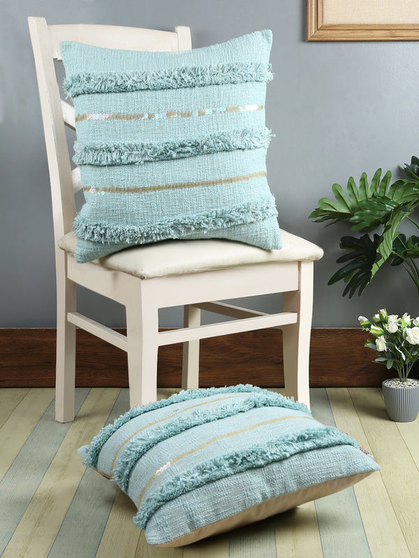 Eyda Premium Cotton Designer Turquoise Cushion Cover Set of 2-18x18 Inch