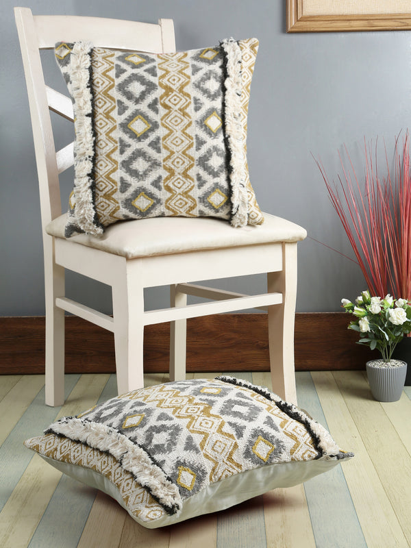 Eyda Premium Cotton Designer Beige Cushion Cover Set of 2-18x18 inch