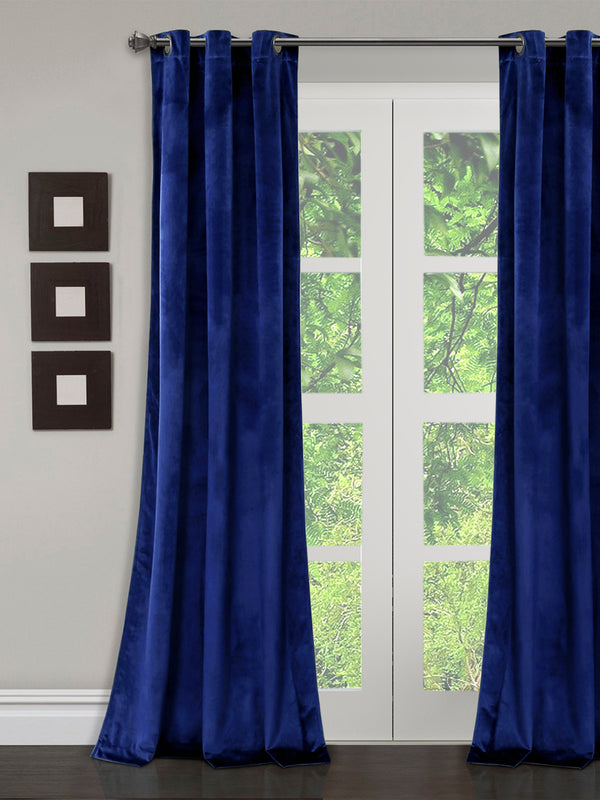Eyda Premium Velvet Blue Color Eyelet Door Curtain- 1 Pc