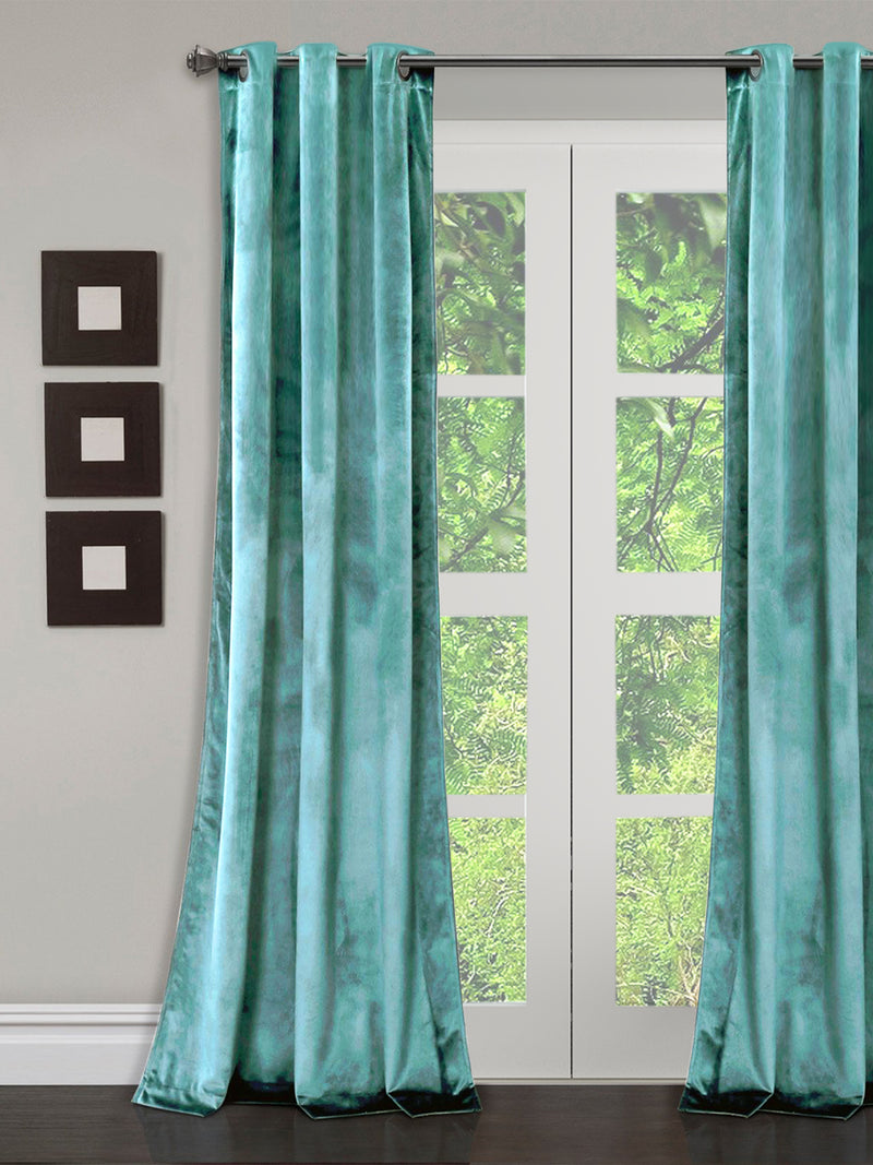 Eyda Premium Velvet Aqua Color Eyelet Door Curtain- 1 Pc