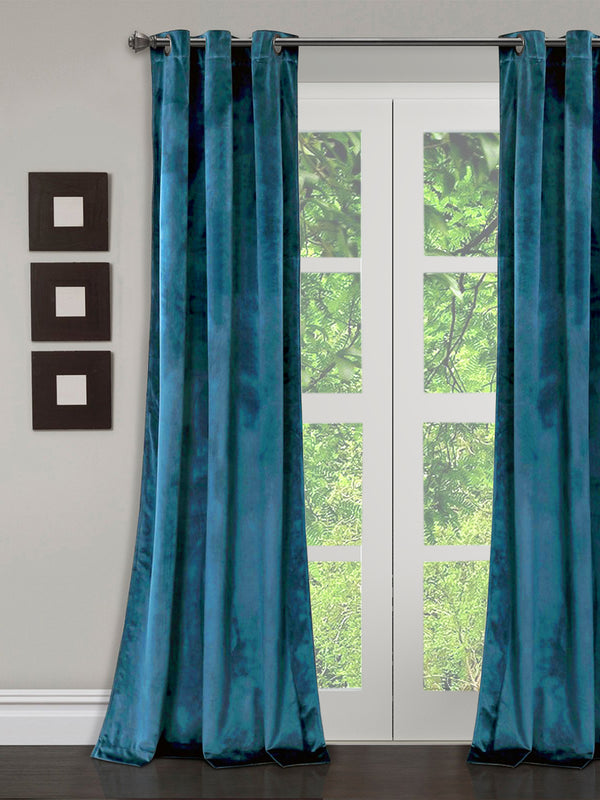 Eyda Premium Velvet Emerald Blue Color Eyelet Door Curtain- 1 Pc