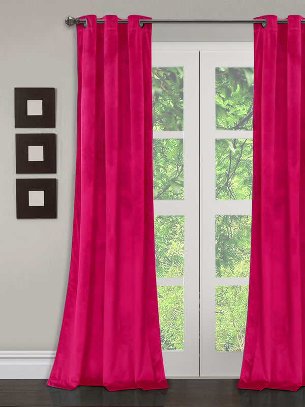 Eyda Premium Velvet Fuschia Color Eyelet Door Curtain- 1 Pc