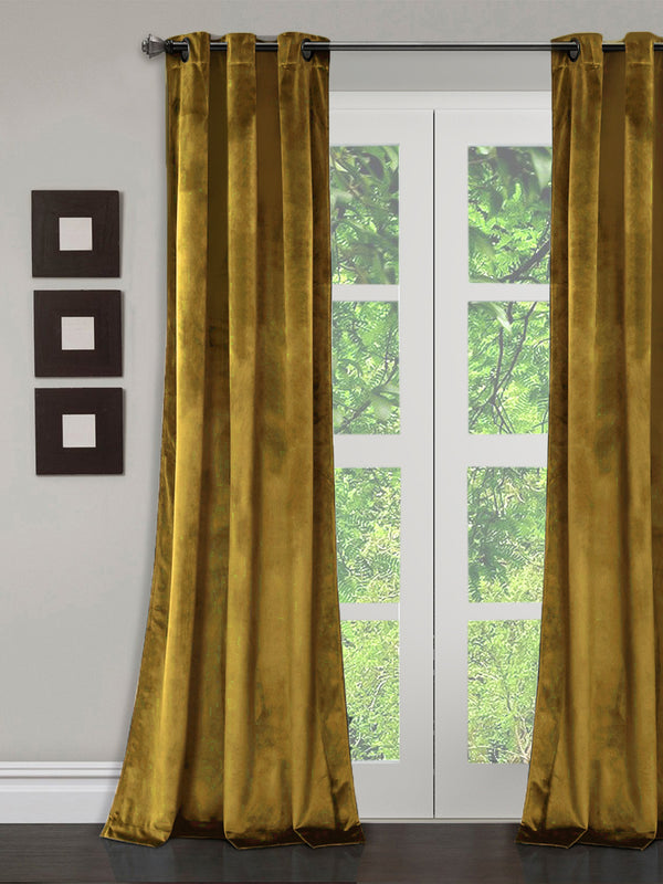 Eyda Premium Velvet Mustard Color Eyelet Door Curtain- 1 Pc