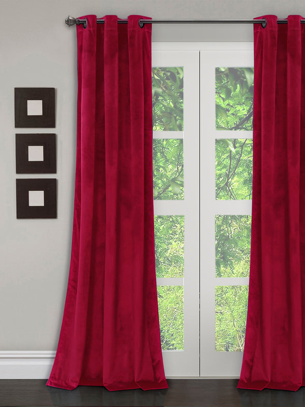 Eyda Premium Velvet Maroon Color Eyelet Door Curtain- 1 Pc