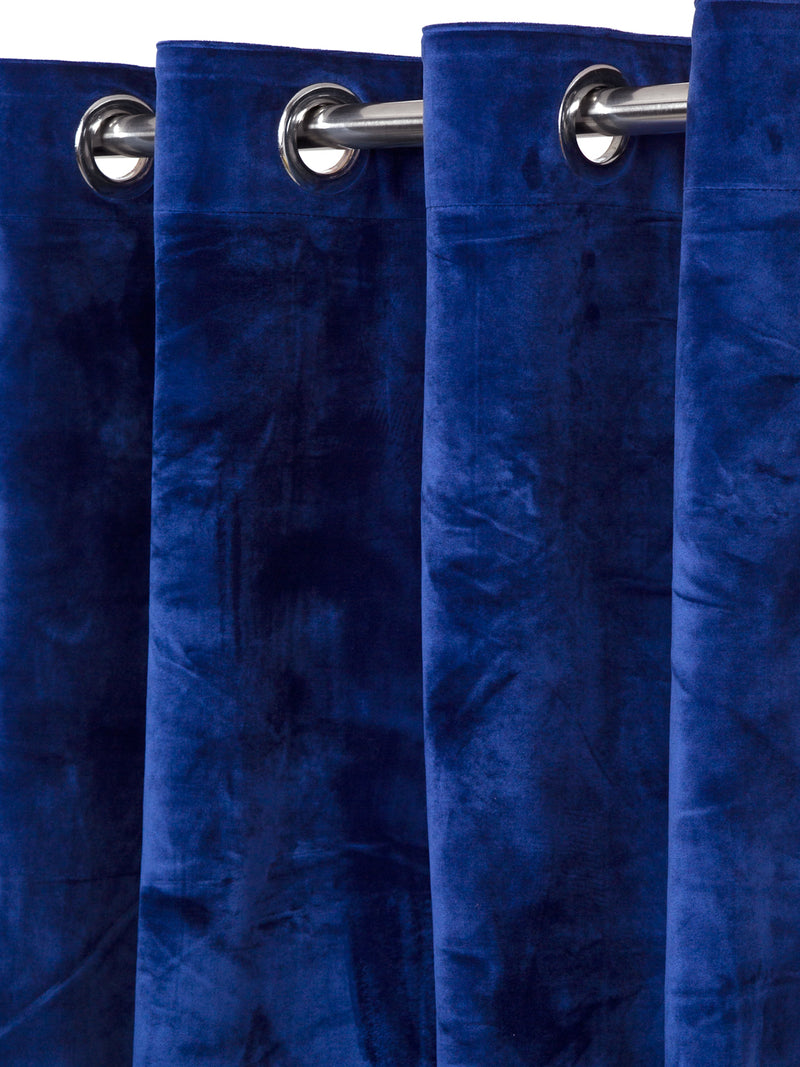 Eyda Premium Velvet Blue Color Eyelet Long Door Curtain- 1 Pc