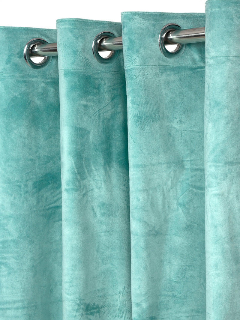 Eyda Premium Velvet Aqua Color Eyelet Long Door Curtain- 1 Pc