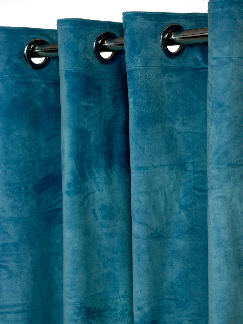 Eyda Premium Velvet Emerald Blue Color Eyelet Long Door Curtain- 1 Pc