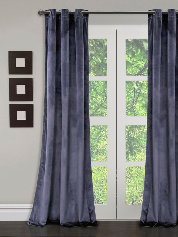 Eyda Premium Velvet Grey Color Eyelet Long Door Curtain- 1 Pc