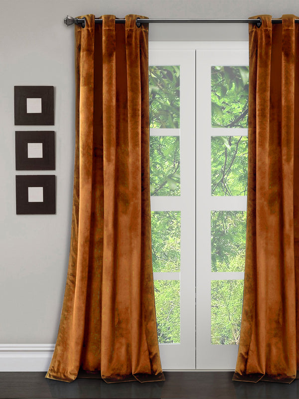 Eyda Premium Velvet Rust Color Eyelet Long Door Curtain- 1 Pc