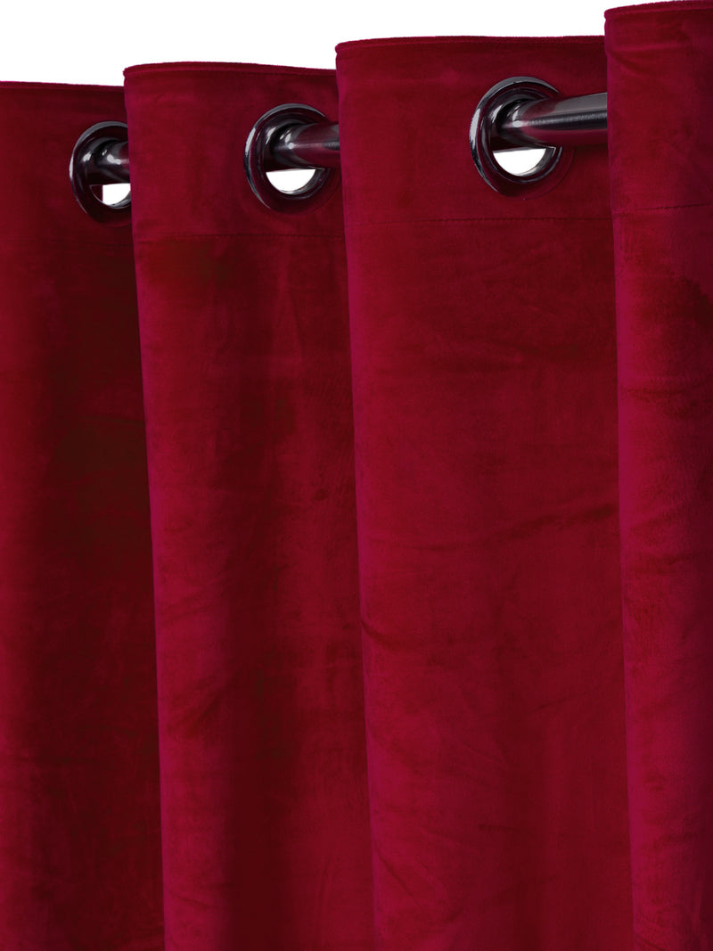 Eyda Premium Velvet Maroon Color Eyelet Long Door Curtain- 1 Pc