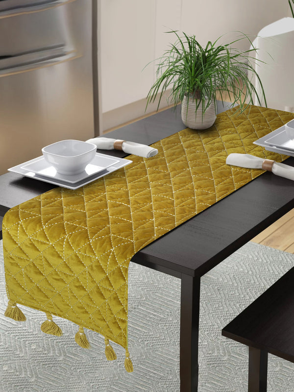 Eyda Olive Green Color Quilted Table Runner