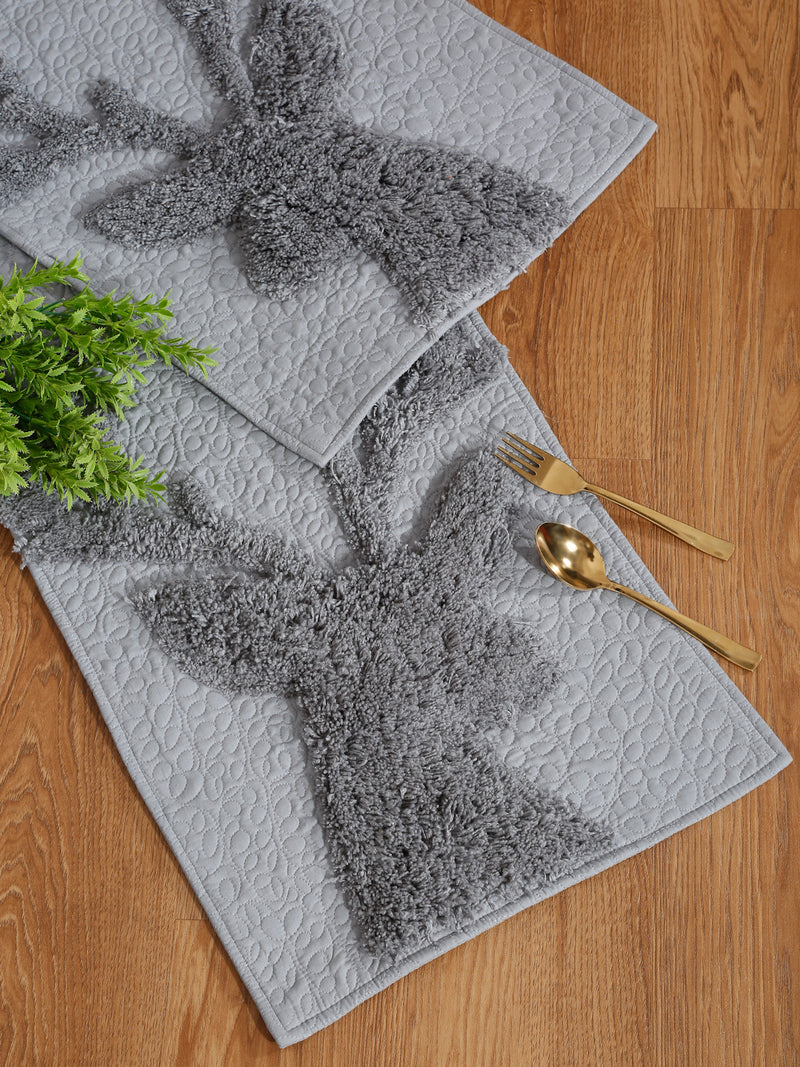 Eyda Grey Colored Cotton Tufted Table Runner