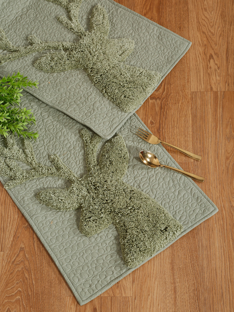 Eyda Olive Green Colored Cotton Tufted Table Runner