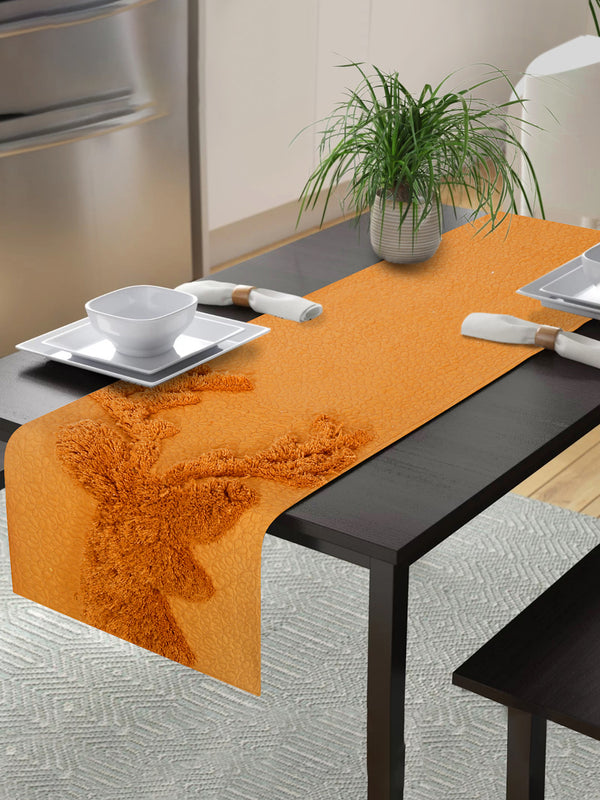 Eyda Orange Colored Cotton Tufted Table Runner