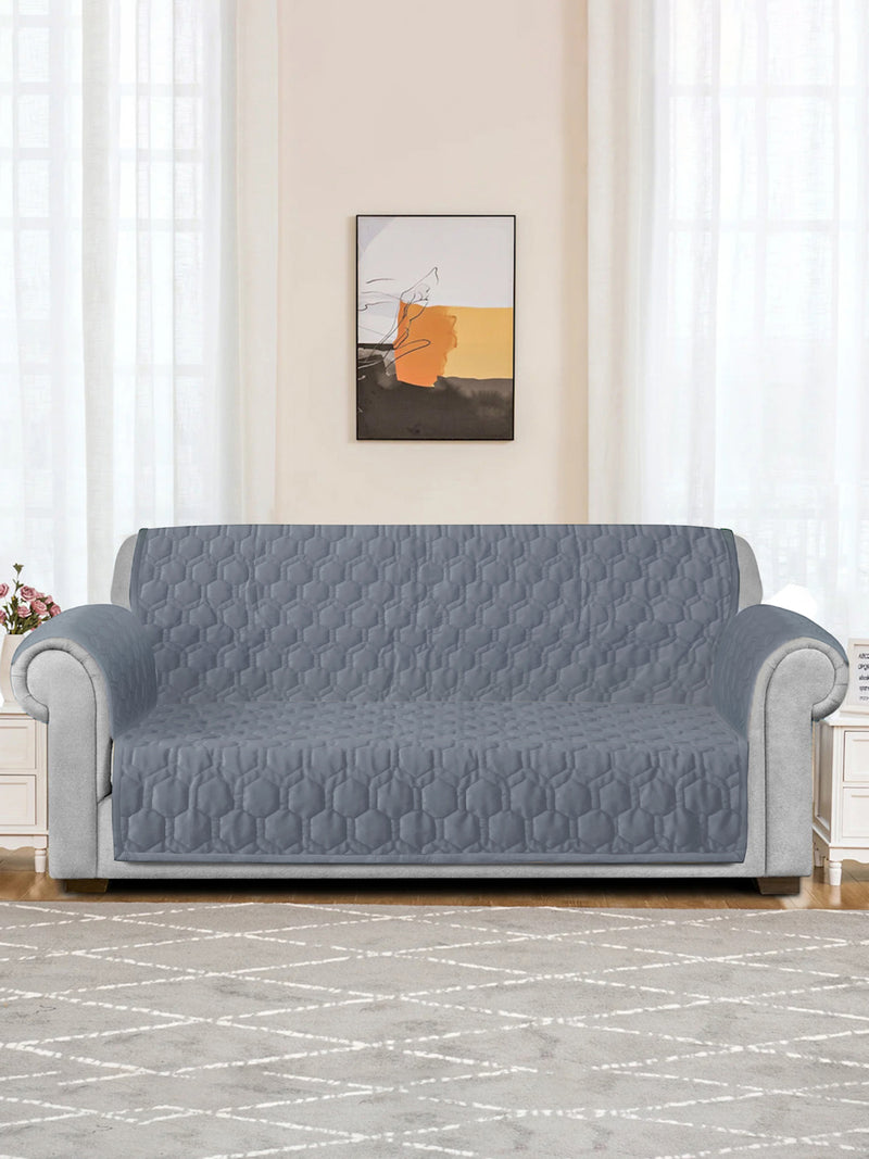 Light Grey Honey Comb Quilted Velvet 2 Seater Sofa Cover with 2 pcs Hand Rest